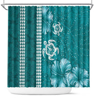 Teal Hibiscus Turle Shower Curtain Hawaiian Style Tribal Tapa Pattern