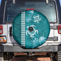 Teal Hibiscus Turle Spare Tire Cover Hawaiian Style Tribal Tapa Pattern