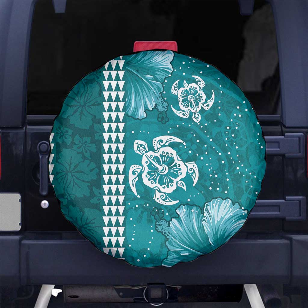 Teal Hibiscus Turle Spare Tire Cover Hawaiian Style Tribal Tapa Pattern