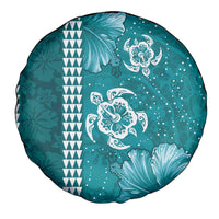 Teal Hibiscus Turle Spare Tire Cover Hawaiian Style Tribal Tapa Pattern