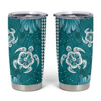 Teal Hibiscus Turle Tumbler Cup Hawaiian Style Tribal Tapa Pattern