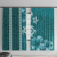 Teal Hibiscus Turle Window Curtain Hawaiian Style Tribal Tapa Pattern