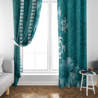 Teal Hibiscus Turle Window Curtain Hawaiian Style Tribal Tapa Pattern