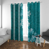 Teal Hibiscus Turle Window Curtain Hawaiian Style Tribal Tapa Pattern