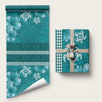 Teal Hibiscus Turle Wrapping Paper Hawaiian Style Tribal Tapa Pattern - Polynesian Pride