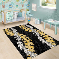 Puakenikeni and Maile Lei Area Rug Black Double Strand Lei