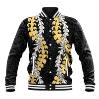 Puakenikeni and Maile Lei Baseball Jacket Black Double Strand Lei LT9 Unisex Black - Polynesian Pride