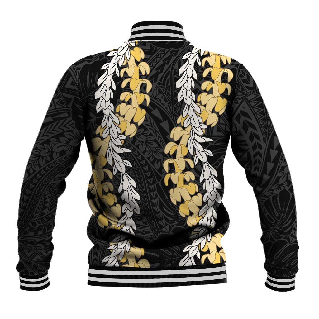 Puakenikeni and Maile Lei Baseball Jacket Black Double Strand Lei LT9 - Polynesian Pride