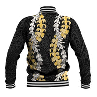 Puakenikeni and Maile Lei Baseball Jacket Black Double Strand Lei LT9 - Polynesian Pride