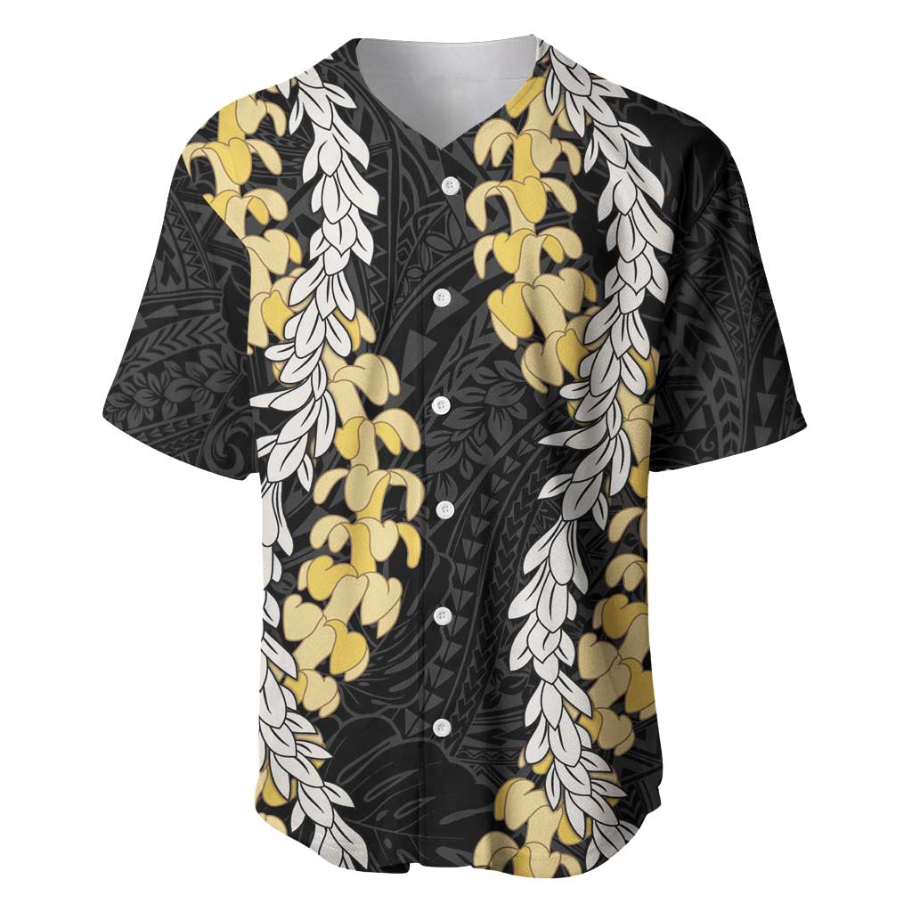 Puakenikeni and Maile Lei Baseball Jersey Black Double Strand Lei LT9 Black - Polynesian Pride