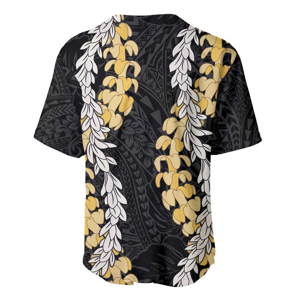 Puakenikeni and Maile Lei Baseball Jersey Black Double Strand Lei LT9 - Polynesian Pride