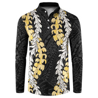 Puakenikeni and Maile Lei Button Sweatshirt Black Double Strand Lei LT9 Black - Polynesian Pride
