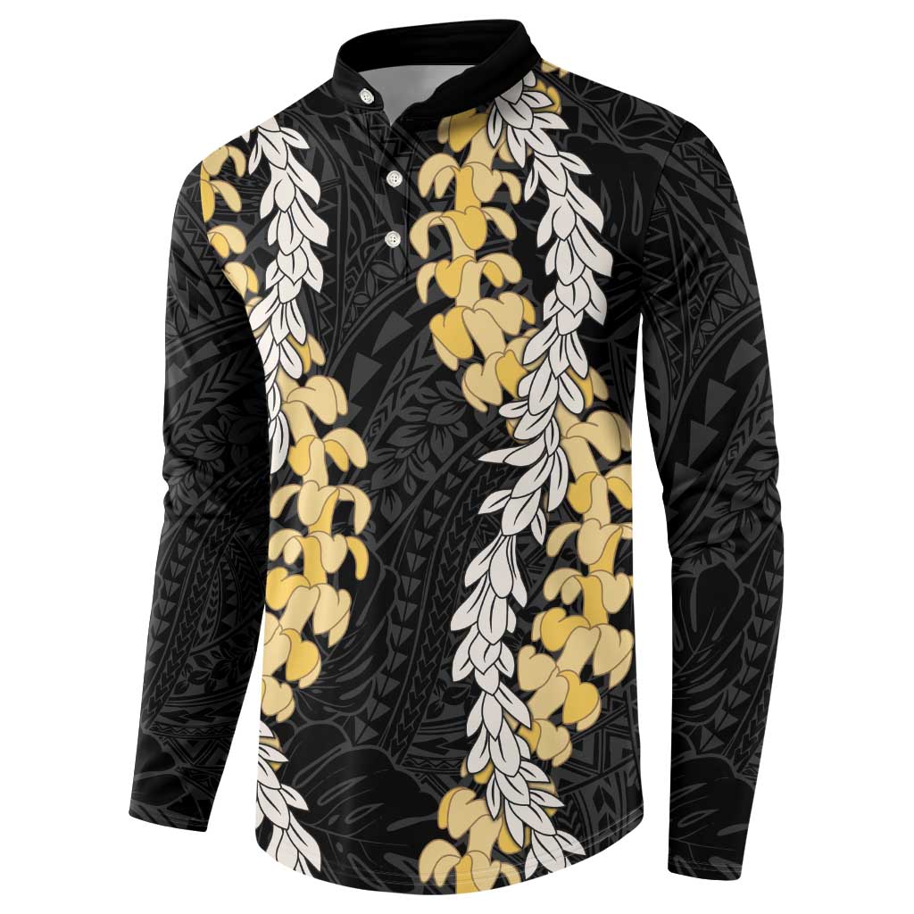 Puakenikeni and Maile Lei Button Sweatshirt Black Double Strand Lei LT9 - Polynesian Pride