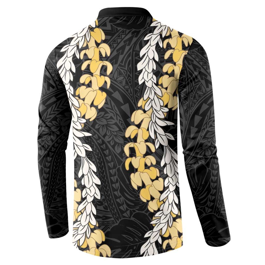 Puakenikeni and Maile Lei Button Sweatshirt Black Double Strand Lei LT9 - Polynesian Pride