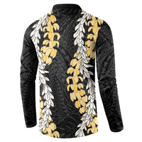 Puakenikeni and Maile Lei Button Sweatshirt Black Double Strand Lei LT9 - Polynesian Pride