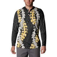 Puakenikeni and Maile Lei Button Sweatshirt Black Double Strand Lei LT9 - Polynesian Pride