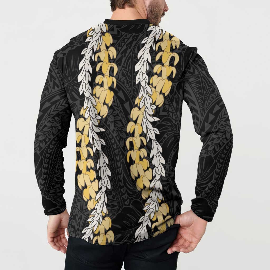 Puakenikeni and Maile Lei Button Sweatshirt Black Double Strand Lei LT9 - Polynesian Pride