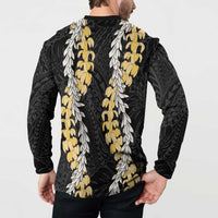 Puakenikeni and Maile Lei Button Sweatshirt Black Double Strand Lei LT9 - Polynesian Pride