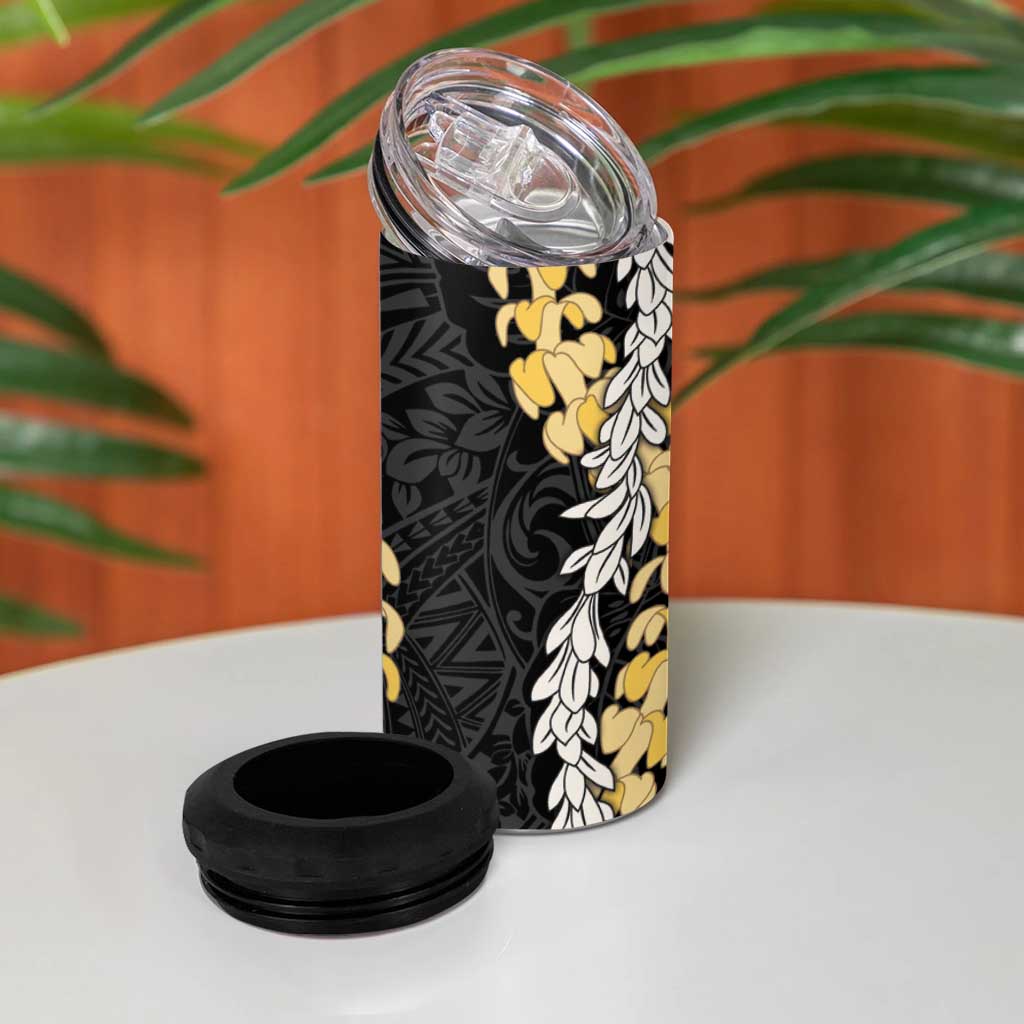 Puakenikeni and Maile Lei 4 in 1 Can Cooler Tumbler Black Double Strand Lei