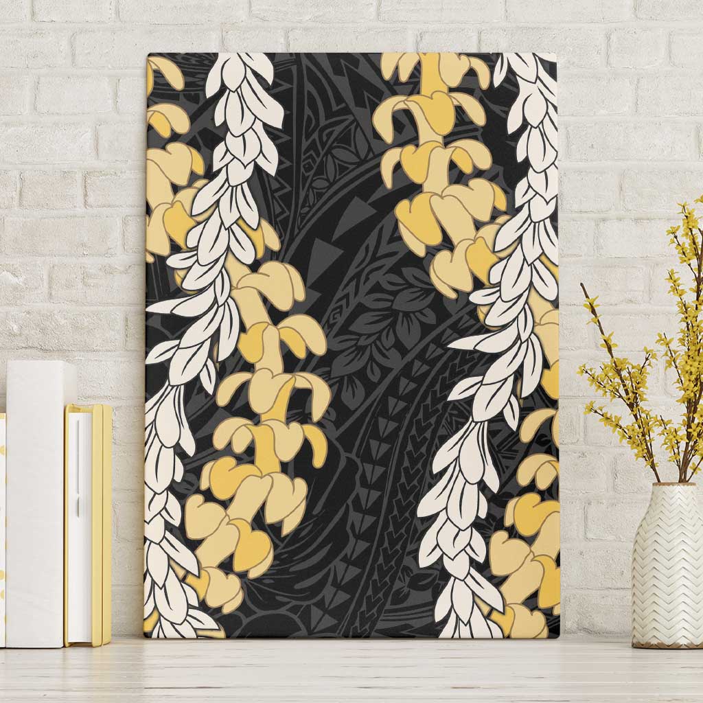 Puakenikeni and Maile Lei Canvas Wall Art Black Double Strand Lei