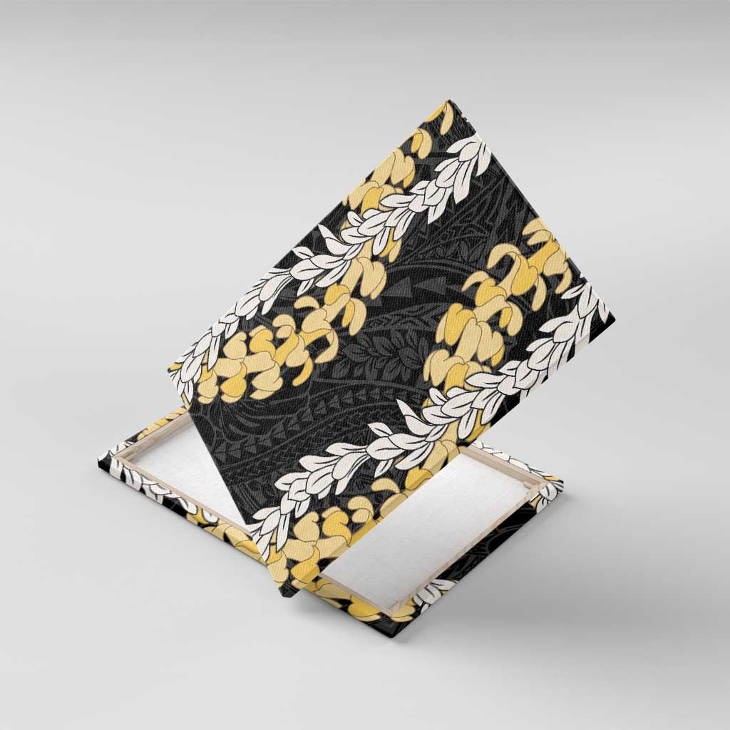 Puakenikeni and Maile Lei Canvas Wall Art Black Double Strand Lei