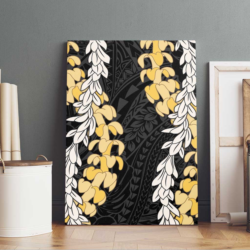 Puakenikeni and Maile Lei Canvas Wall Art Black Double Strand Lei