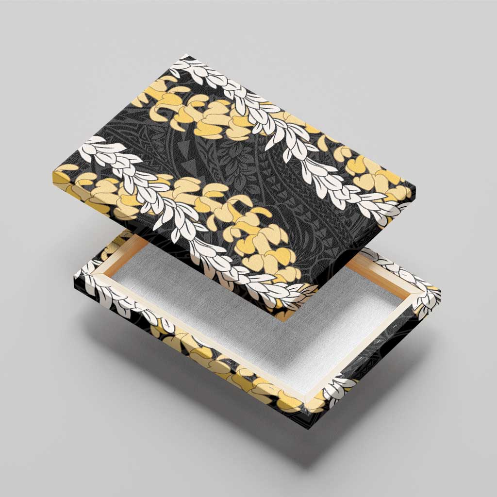 Puakenikeni and Maile Lei Canvas Wall Art Black Double Strand Lei
