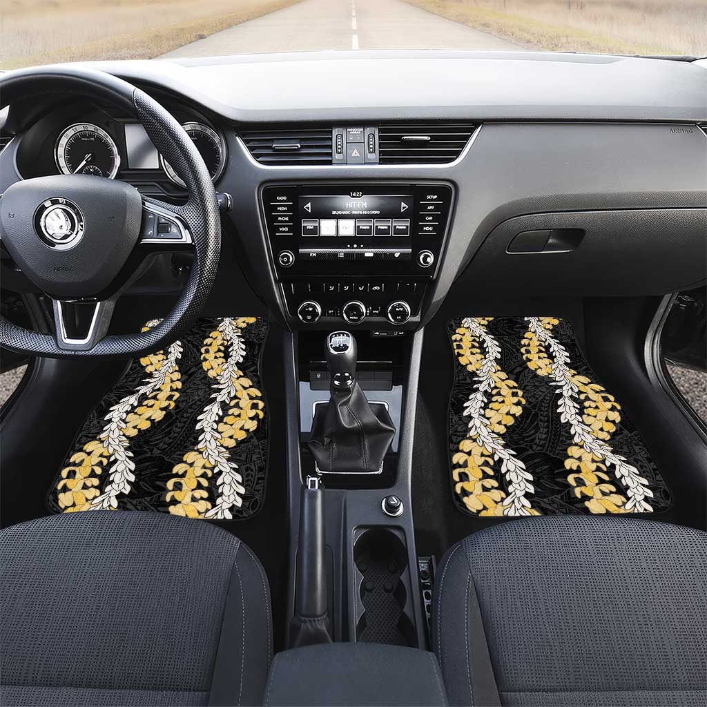 Puakenikeni and Maile Lei Car Mats Black Double Strand Lei
