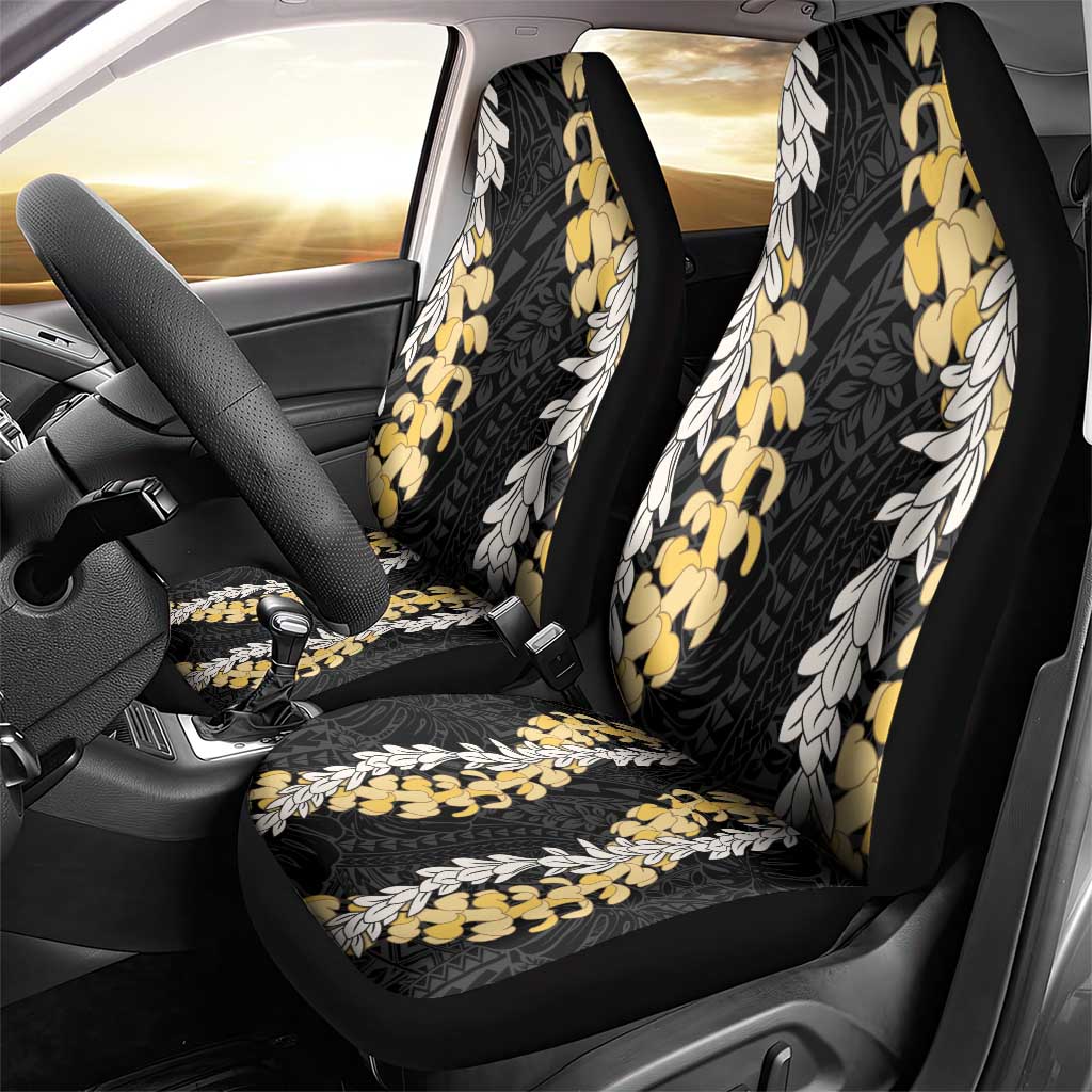 Puakenikeni and Maile Lei Car Seat Cover Black Double Strand Lei