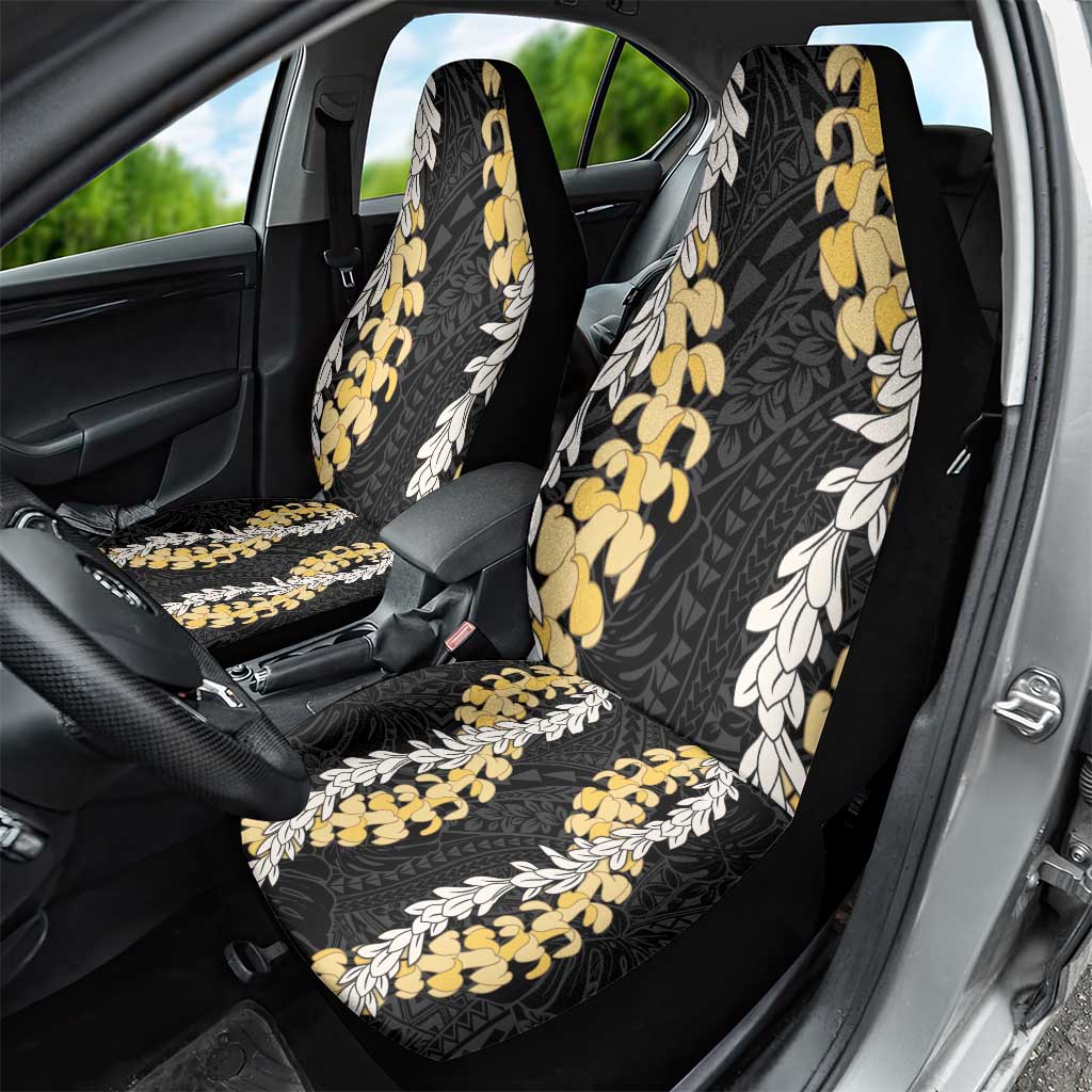 Puakenikeni and Maile Lei Car Seat Cover Black Double Strand Lei