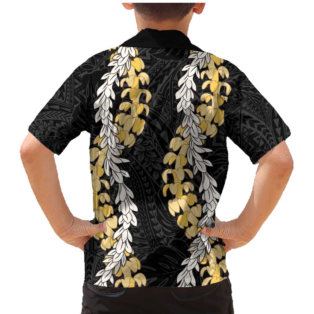 Puakenikeni and Maile Lei Family Matching Mermaid Dress and Hawaiian Shirt Black Double Strand Lei