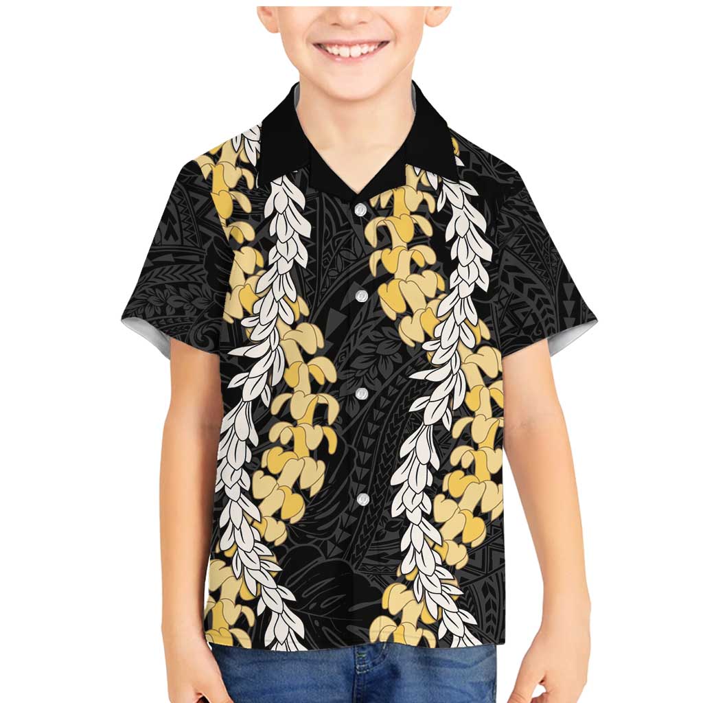 Puakenikeni and Maile Lei Family Matching Mermaid Dress and Hawaiian Shirt Black Double Strand Lei