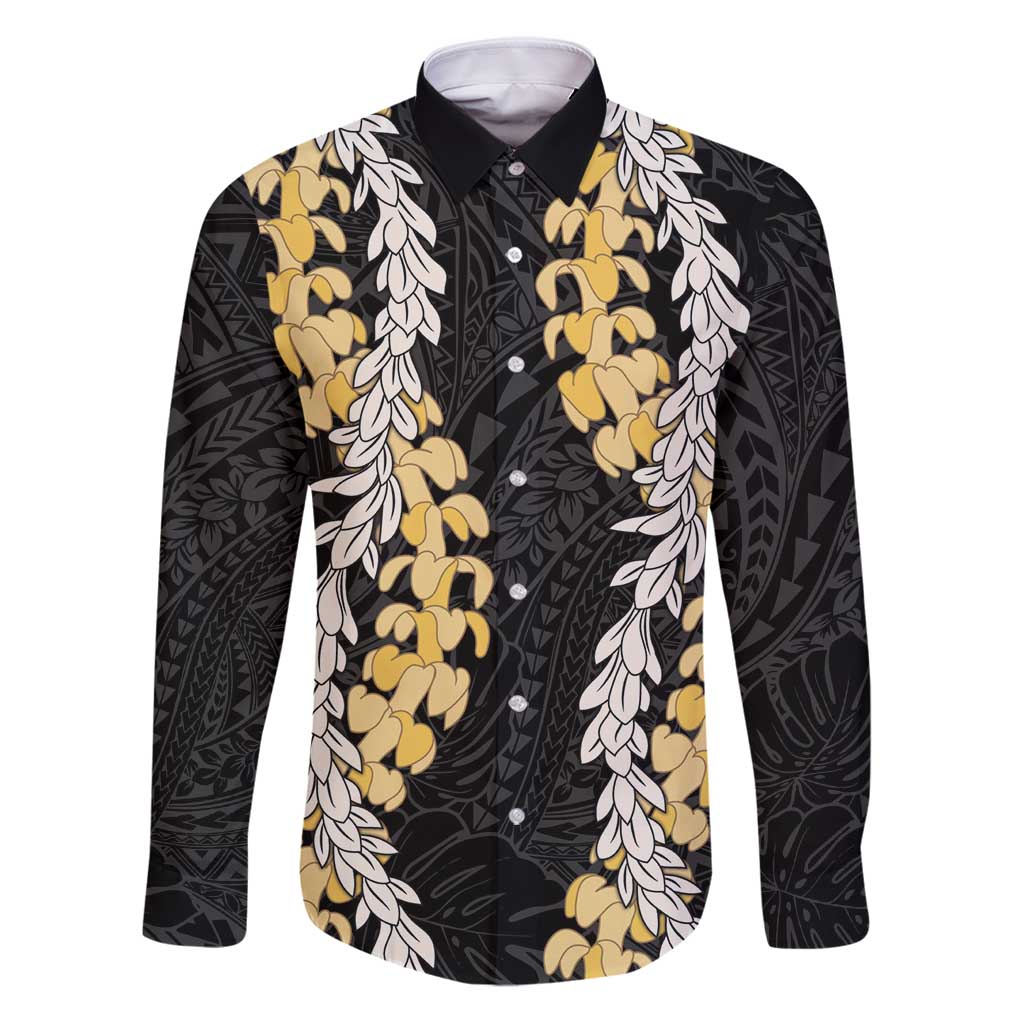Puakenikeni and Maile Lei Family Matching Puletasi and Hawaiian Shirt Black Double Strand Lei