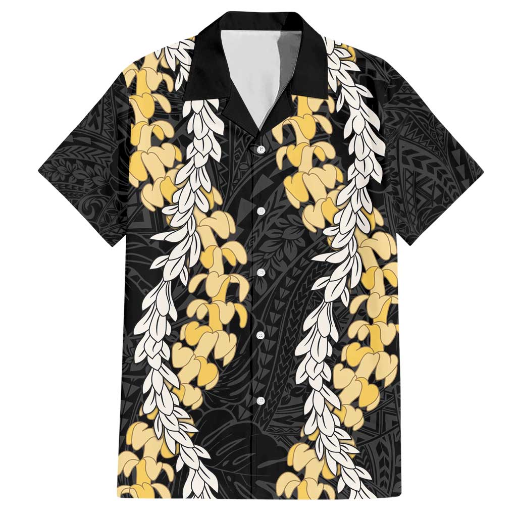 Puakenikeni and Maile Lei Hawaiian Shirt Black Double Strand Lei