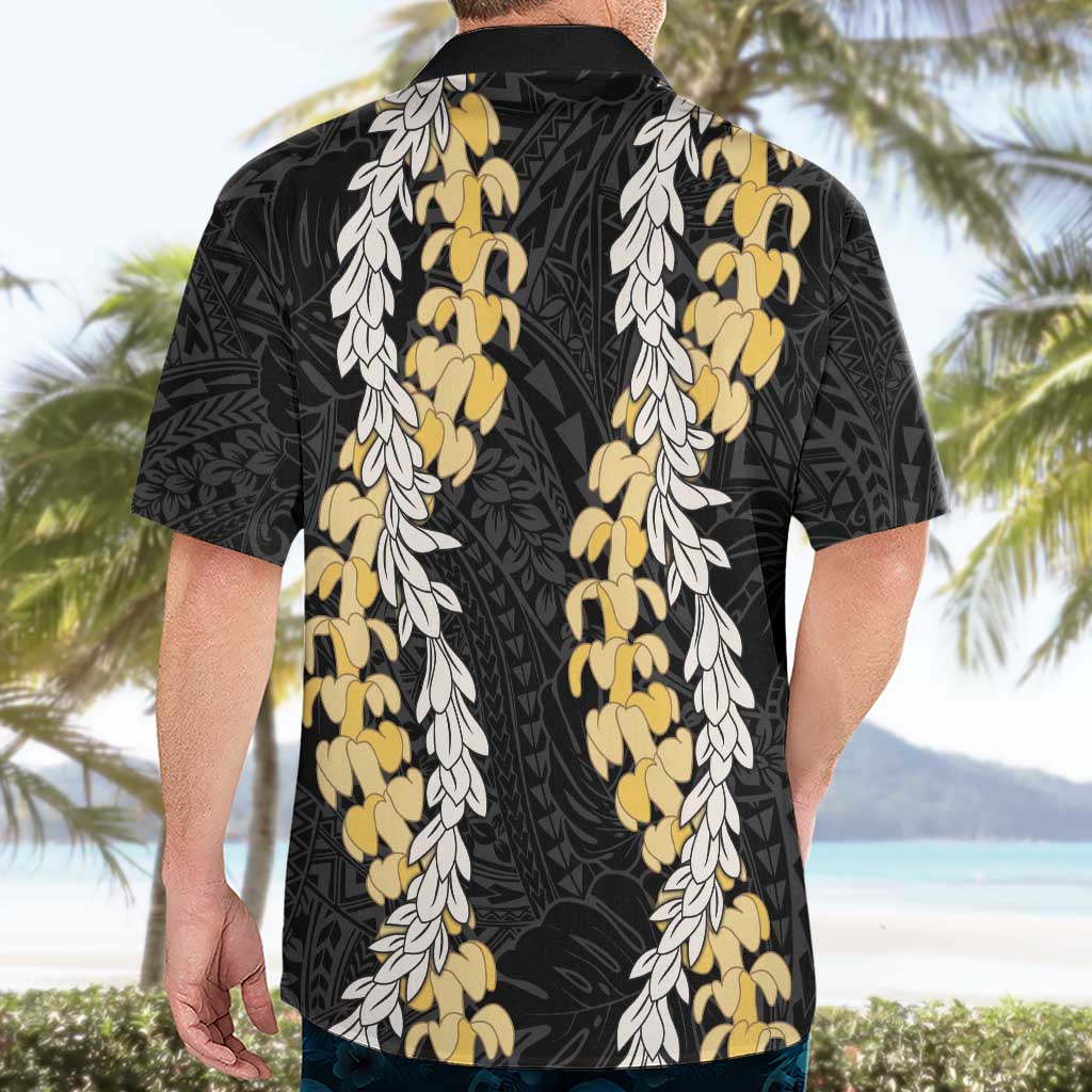 Puakenikeni and Maile Lei Hawaiian Shirt Black Double Strand Lei