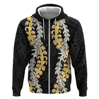Puakenikeni and Maile Lei Hoodie Black Double Strand Lei