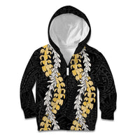 Puakenikeni and Maile Lei Kid Hoodie Black Double Strand Lei LT9 Zip Hoodie Black - Polynesian Pride