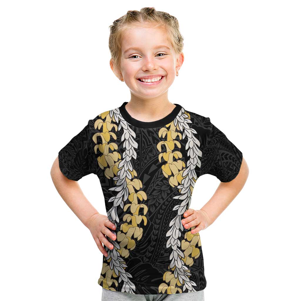 Puakenikeni and Maile Lei Kid T Shirt Black Double Strand Lei LT9 Black - Polynesian Pride