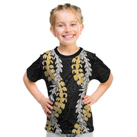 Puakenikeni and Maile Lei Kid T Shirt Black Double Strand Lei LT9 Black - Polynesian Pride