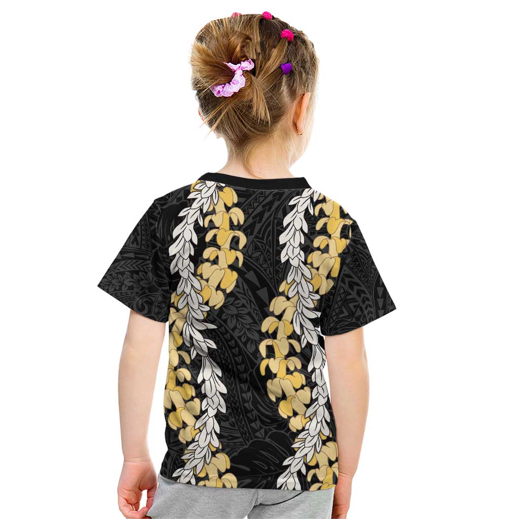 Puakenikeni and Maile Lei Kid T Shirt Black Double Strand Lei LT9 - Polynesian Pride