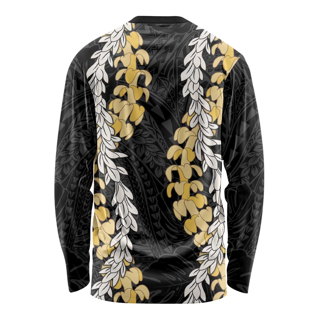 Puakenikeni and Maile Lei Long Sleeve Shirt Black Double Strand Lei LT9 - Polynesian Pride