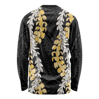 Puakenikeni and Maile Lei Long Sleeve Shirt Black Double Strand Lei LT9 - Polynesian Pride