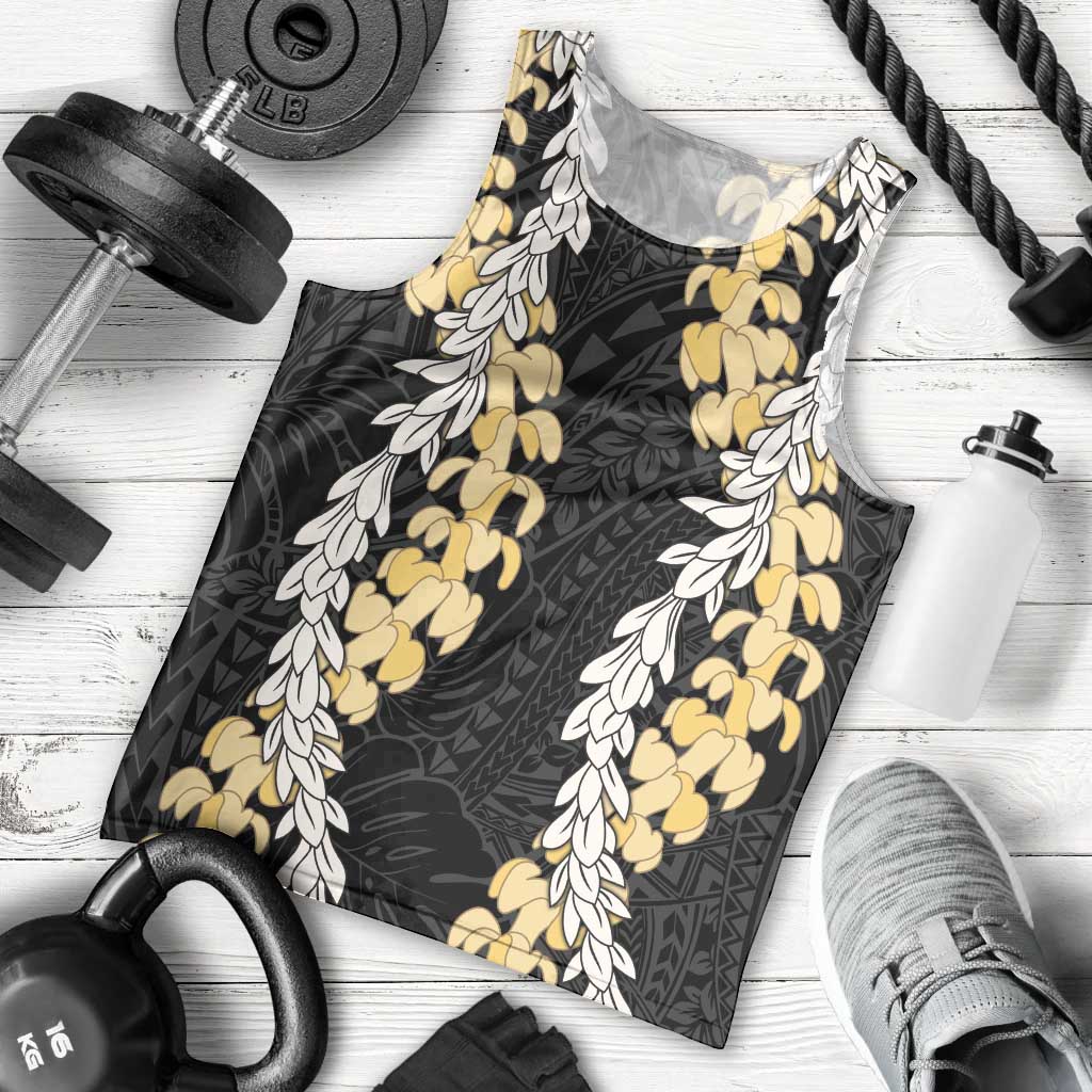 Puakenikeni and Maile Lei Men Tank Top Black Double Strand Lei