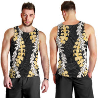 Puakenikeni and Maile Lei Men Tank Top Black Double Strand Lei