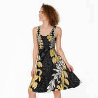 Puakenikeni and Maile Lei Midi Dress Black Double Strand Lei - Polynesian Pride