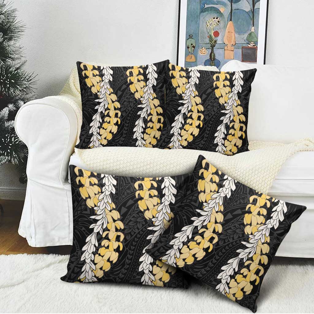Puakenikeni and Maile Lei Pillow Cover Black Double Strand Lei - Polynesian Pride