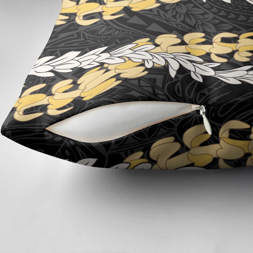 Puakenikeni and Maile Lei Pillow Cover Black Double Strand Lei - Polynesian Pride