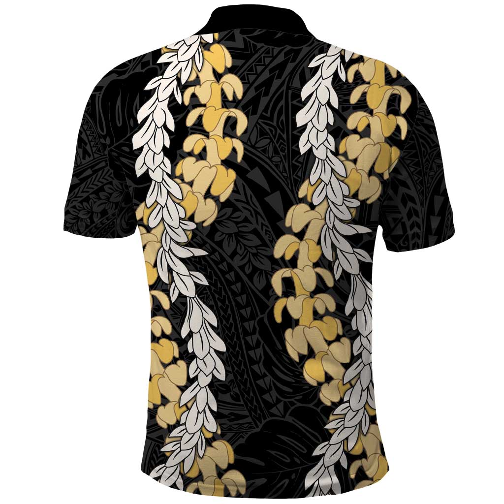 Puakenikeni and Maile Lei Polo Shirt Black Double Strand Lei