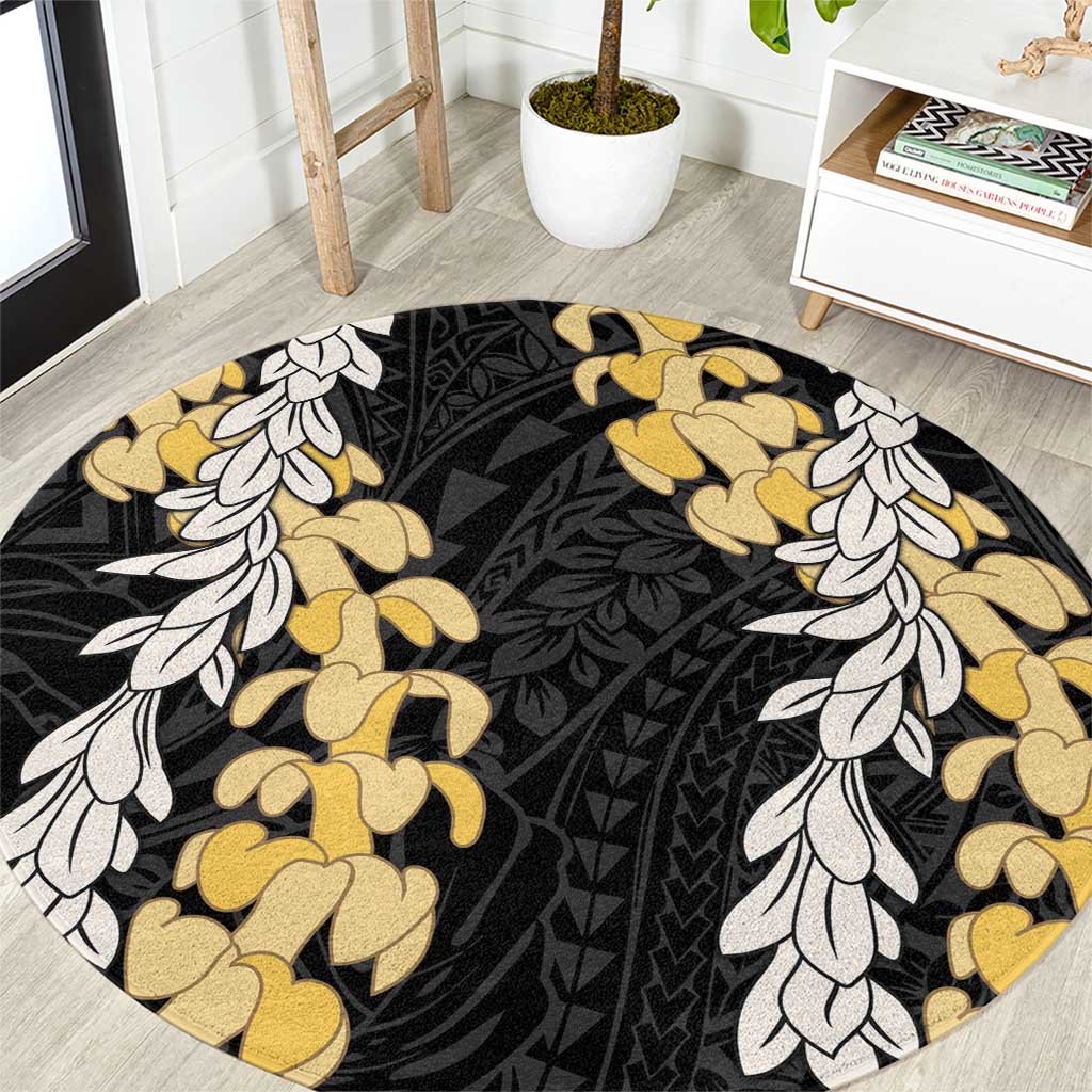 Puakenikeni and Maile Lei Round Carpet Black Double Strand Lei