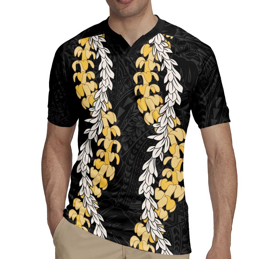 Puakenikeni and Maile Lei Rugby Jersey Black Double Strand Lei